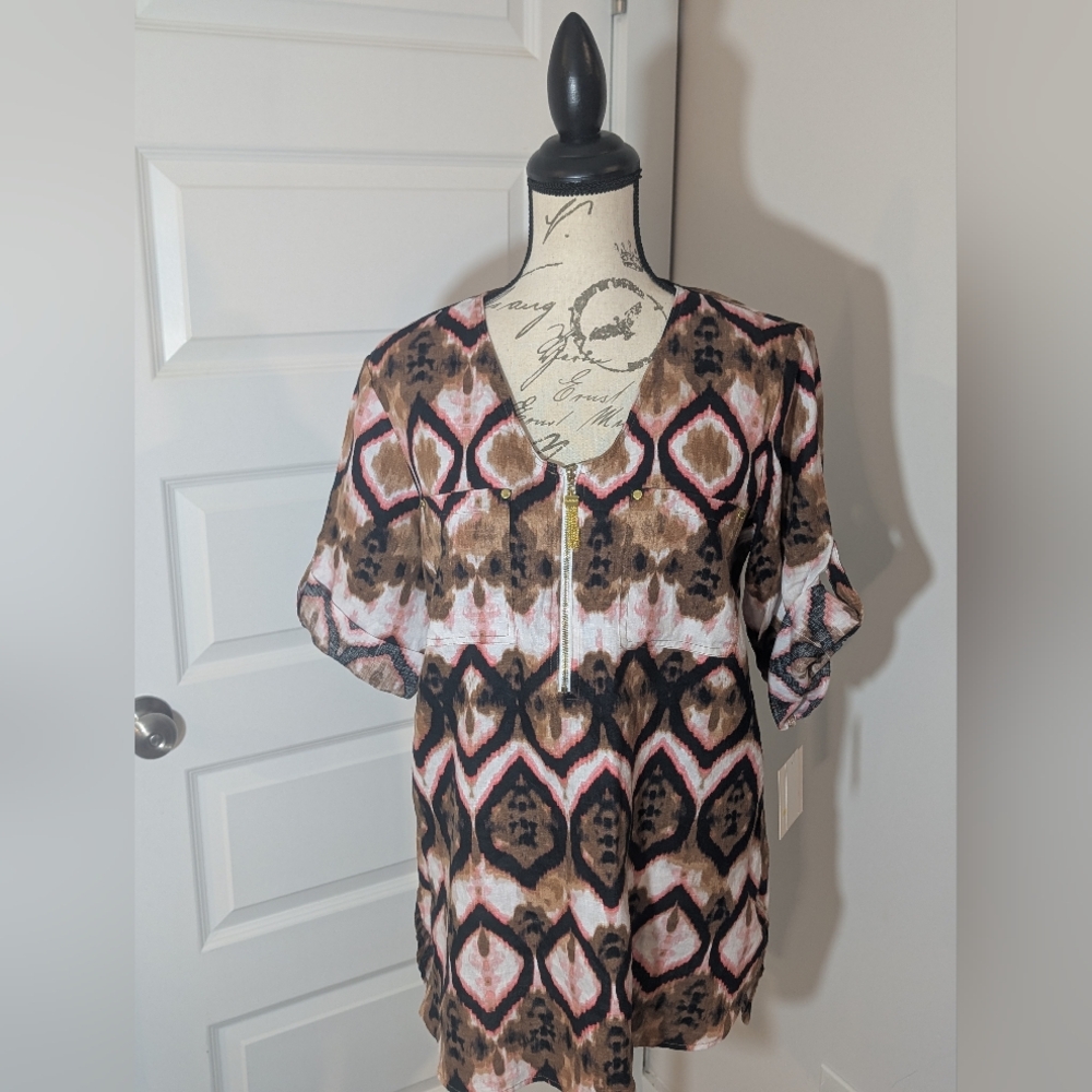 Ellen Tracy Multicolor Patterned Blouse Size M - Picture 2 of 9